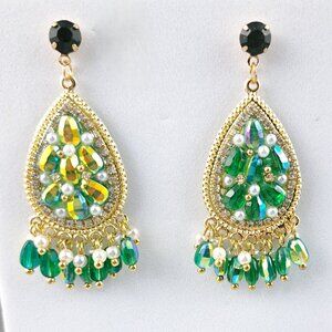 Assymetrical Beaded AB Dangle Earrings